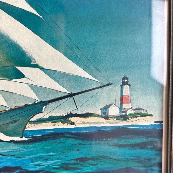 Vintage Hardie Gramatky 'Racing Home' Schooner Ship Print Mid-Century Wall Art - Picture 4 of 9